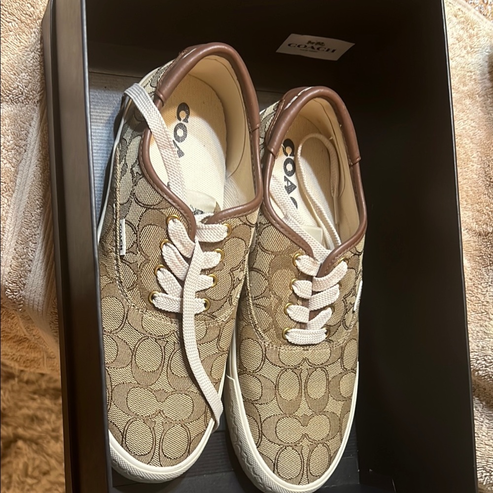 Coach Brown Tan Athletic Shoes Signature Design